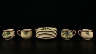 A part set of early 20th century Japanese possibly Meiji Satsuma porcelain cups and saucers with