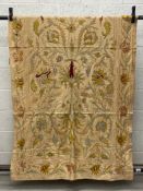 A large, possibly 18th century hand embroidered needlework wall hanging tapestry having an all-