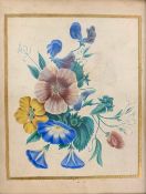 A C.1900 hand painted watercolour floral study with a gilt border in a glazed oak frame. H.30 W.