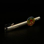 A 20th century Chinese Communist party enamelled tie pin in a fitted box. W.6.5cm