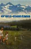An original 1980s travel poster for Crans-Montana Sur-Sierre Switzerland. H.111 W.73cm