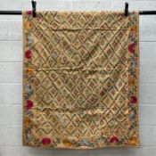 A 19th century Uzbek hand embroidered needlework Suzani wall hanging having an all-over repeating