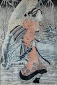 Keisai Eisen (1790-1848), a C.1830 Japanese Oban Tate-e woodcut print titled 'Bijin Walking
