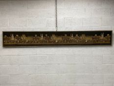 A 19th century Indian school hand embroidered metal thread wall hanging tapestry having a