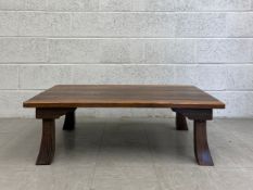 A Japanese low table or bonsai stand with folding legs. H.32 W.104.5 D.71.5cm