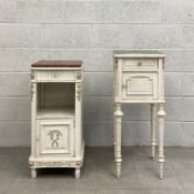 Two early 20th century French white painted side tables to include one with a square red marble