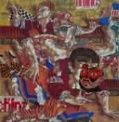 Lv Peng 生于北京 (b.1967), a contemporary Chinese figurative abstract ink and colour painting on paper
