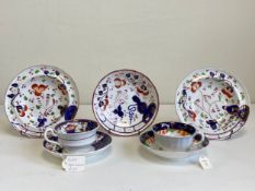 A collection of 19th century porcelain to include three Gaudy Welsh Oyster pattern dishes hand