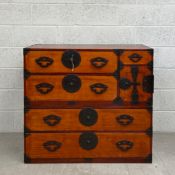 A late Meiji Japanese two section kiriwood tansu chest. H.96 W.106 D.45cm
