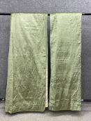 A pair of vintage green velvet pleated curtains. L.263 W.102cm (Each curtain).