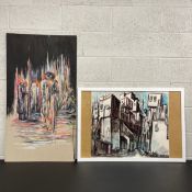 Two contemporary artworks to include an abstract figural pastel study on board and an ink and wash