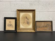 Three artworks to include a 19th century hand coloured engraving titled 'The Elopement, or A Trip
