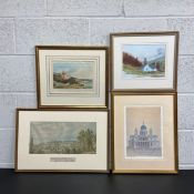 Four artworks to include a contemporary lithograph, architectural study of St. Paul's Cathedral by