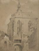 John Dibblee Crace (1838-1919), a 19th century pencil study of a church titled 'Oberwesel' 1860,