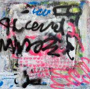 A contemporary mixed media street art style painting on board, signed to the lower right. H.80 W.