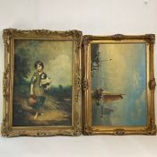 Two large prints in gilt gesso frames. H.94 W.70cm