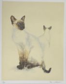 A contemporary limited edition lithograph by Ben Woodhouse, portrait of two Siamese cats, signed