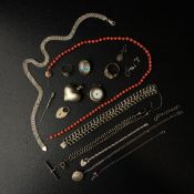 Collection of hallmarked silver to include an Albert chain with t-bar, a curb link bracelet,