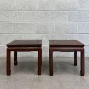 A pair of low Oriental teak lamp or coffee tables. H.40 W.45.5 D.45.5cm