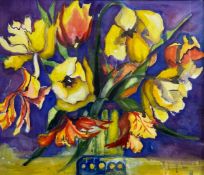 A contemporary watercolour painting by Annie Roche, still life vase and flowers, signed to the lower