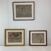 A collection of three possibly 17th century engraved and hand coloured maps of Surrey by John Norden