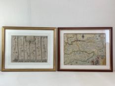 Two hand coloured and engraved maps to include one possibly late 17th century titled 'The Road