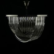 A large contemporary Art Deco style pendant chandelier having an octagonal frame with six light