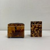Two items to include a tortoiseshell card case and a lidded and tin lined tortoiseshell tea caddy on