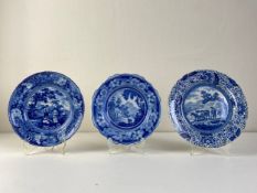 An early 19th century blue and white pearlware Durham Ox series plate C.1830 with an inscribed label
