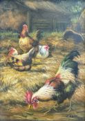 Edith Hume (1843-1906), a 19th century style oil on copper depicting chickens in a rural setting,