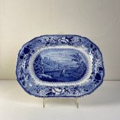 An early 19th century blue and white pearlware platter by Pountney & Allies C.1826 transfer