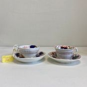Two 19th century porcelain cups and saucers to include one Trumpet pattern and one Gaudy Welsh, each