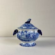 An early 19th century blue and white Rural Scenery pattern sauce tureen by John and William