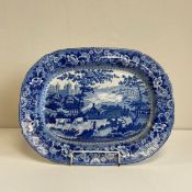 A C.1820 Swansea Baker, Bevans & Irwin 'Ladies of Llangollen' platter of lobed lozenge form, printed
