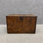 An 18th century elm coffer or chest with an iron lock and hinges. H.58 W.92 D.51cm (Lid detached