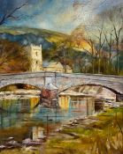Four artworks to include a contemporary oil on board titled 'Arncliffe Church' by Christopher
