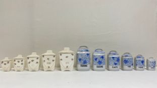 Two sets of vintage French lidded ceramic kitchen containers. H.20cm (tallest one)
