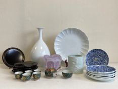 A mixed collection of contemporary Japanese items to include a porcelain blanc de chine vase and