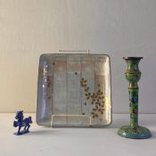 Three Oriental items to include a contemporary Japanese plate, a Chinese cloisonne candlestick and a