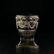 A late 19th century silver hallmarked bon bon dish having a blue glass liner set into a Neoclassical