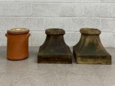 A pair of c.1900 Doulton Lambeth buff clay chimney pots of splayed faceted form with impressed