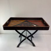 A vintage painted and lacquered tray top occasional table. H.53 W.76cm