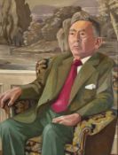 A large 1980s oil on canvas titled 'Portrait of Sam Cohen' by H. Mendes, signed to the lower right