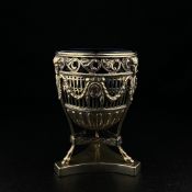 A late 19th century silver hallmarked bon bon dish having a blue glass liner set into a Neoclassical