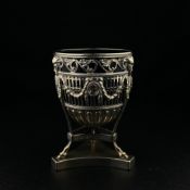 A late 19th century silver hallmarked bon bon dish having a blue glass liner set into a Neoclassical