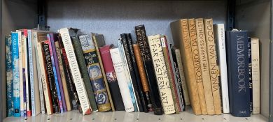 A mixed collection of art books to include Monet, Gaugin, Rembrandt, Da Vinci, Van Gogh, Donatello