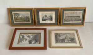Four 18th century and later engravings along with an Oriental silk embroidery depicting a figure