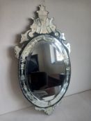 A vintage Venetian mirror in floral etched glass frame. H.76 W.51cm