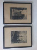 A pair of framed and glazed 20th century etchings. Both signed. 38x28cm