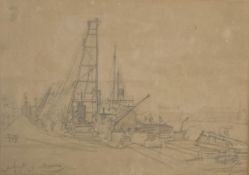 Rutherford Boyd (1884-1951), an early 20th century pencil drawing on paper, industrial landscape